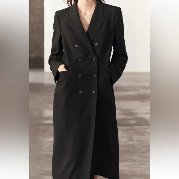 Zara Tailored Double Breasted Coat Black ZW COLLECTION size XS NWT - Picture 2 of 16
